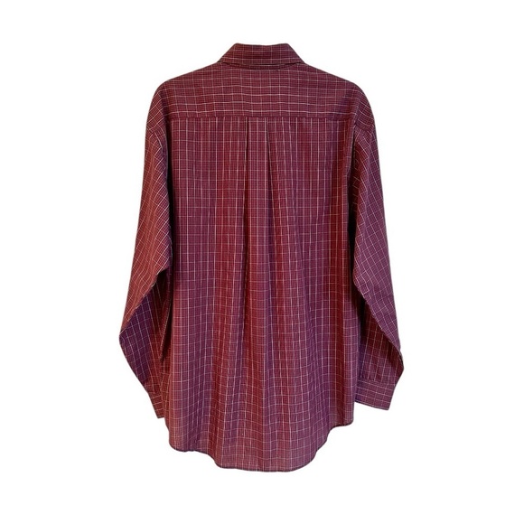 VAN HEUSEN, MENS, LONG SLEEVE OXFORD SHIRT. RED WITH NAVY PLAID, SIZE 15-15 1/2 - Picture 2 of 3